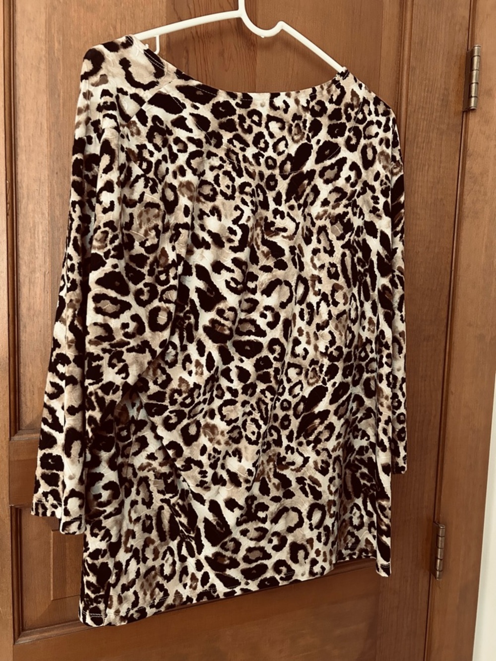 JM Collection Leopard Print 3/4 Sleeve Top in Beige, Black Size 2X